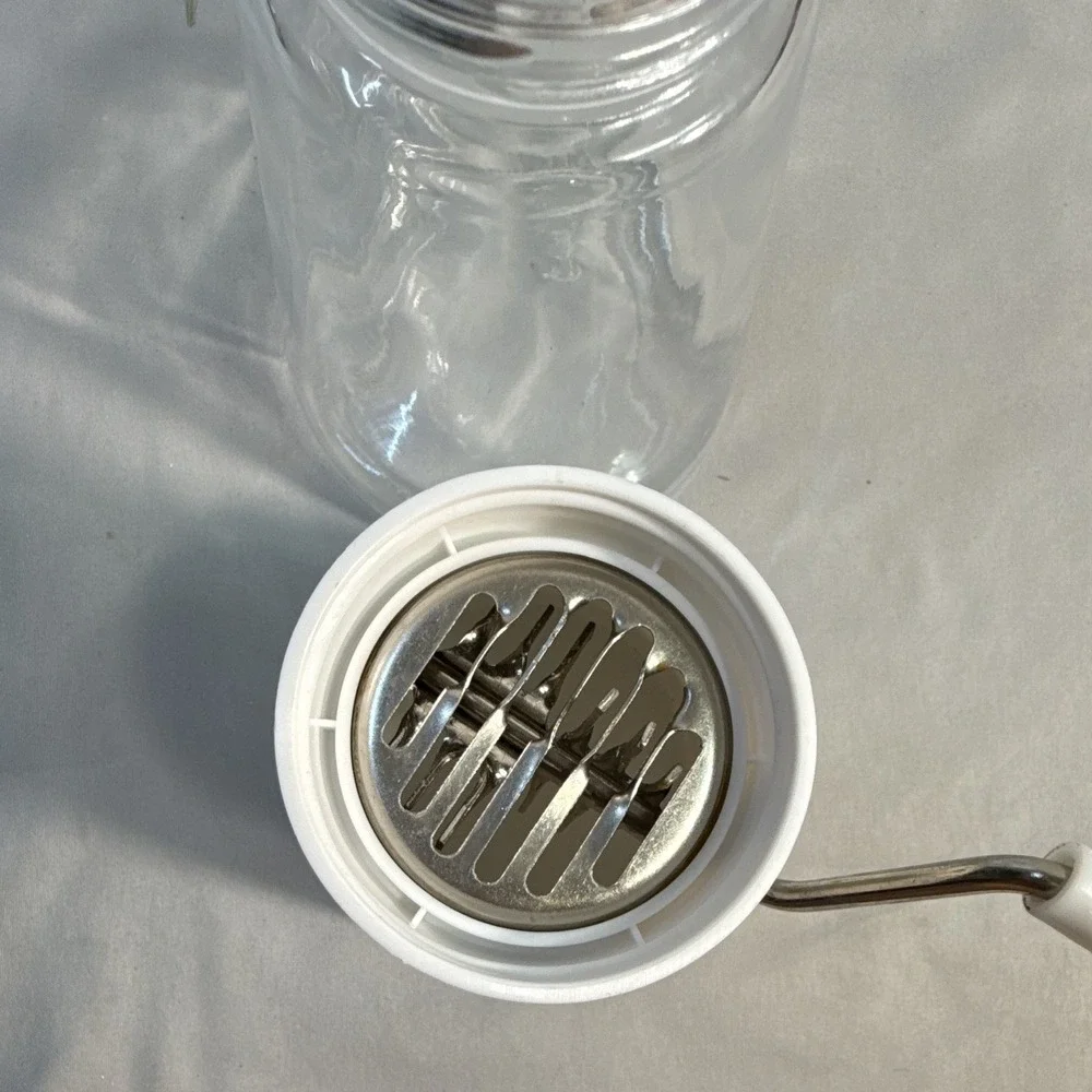 White Manual Hand Crank Rotary Grater w/ Clear Jar & Crank Handle, 3pc
